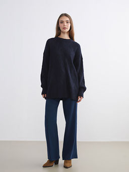 Bisiklet Yaka Kendinden Desenli Kad?n Triko Kazak