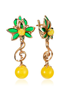 Нарядные серьги с натуральным янтарём и эмалью Verona