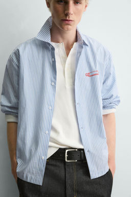 STRIPED SHIRT WITH SLOGAN PRINT - Zara фото 6