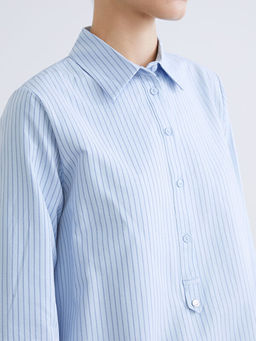 G?mlek Yaka ?izgili Poplin Kad?n Tunik