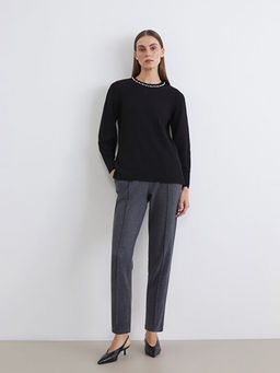 Bisiklet Yaka Ta?l? Kad?n Triko Kazak