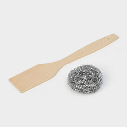 Сковорода Wild Kitchen, d=24 см, лопатка и губка в комплекте, чугун, чёрная