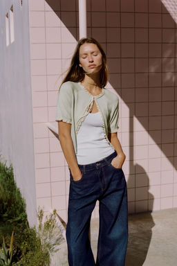 CHAQUETA PUNTO LAZO PUNTILLA / Verde pastel - Zara фото 3