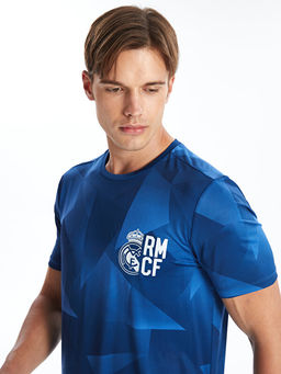 DRY-TECH Bisiklet Yaka K?sa Kollu Real Madrid Bask?l? Erkek Taraftar Ti??rt