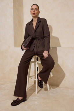 Koyu Kahverengi Cizgili Dokuma Ince Blazer Gomlek Ceket TWOSS26BC00005 - Trendyolmilla фото 2