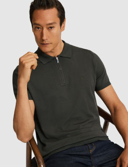 Haki Slim Fit Fermuarl_ Polo Yaka Triko T-shirt