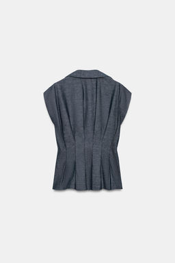 CAMISA ENTALLADA PINZAS CON LINO / Azul - Zara фото 9