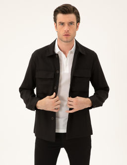 Siyah Slim Fit Keten Kar___ml_ Ceket G_mlek