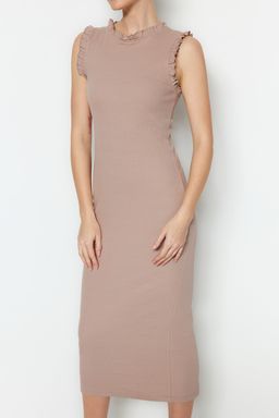 Vizon F?rf?r Detayl? Fitilli Bodycone/Vucuda Oturan Midi Smart Esnek Orme Kalem Elbise TWOSS22EL1569