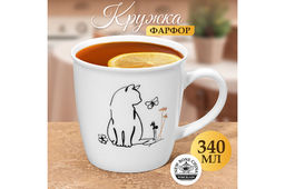 Кружка 340 мл 12,5*9*9,2 см Кот и Бабочка NEW BONE CHINA