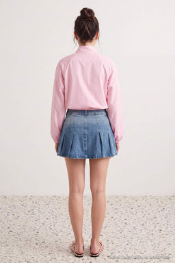 Mavi %100 Pamuk Bel Detayl_ Pileli Mini Denim Etek TWOAW27ET00034 - Trendyolmilla фото 4