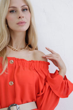 Длинное платье с открытыми плечами красное - Martichelli фото 7