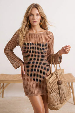 TRENDYOLMILLA Siyah Mini Triko Plaj Elbisesi TBESS24EL00065  фото 20