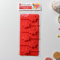 Форма для леденцов новогодний Доляна Звёзды, силикон, 24?11?1 см, 6 ячеек (5.2?4 см), с палочками, МИКС