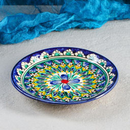 Тарелка Риштанская Керамика Цветы, синяя, плоская, 15 см - Шафран фото 4