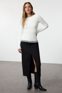 Pudra Tul Garnili Detayl? Fitted/Vucudu Saran Ince Triko Kazak TWOAW25KZ00124 - Trendyolmilla фото 7