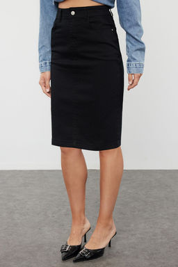 Siyah Gabardin Dokuma Mini Boy Etek TWOSS24ET00243