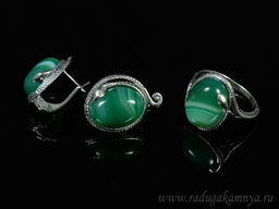 Кольцо Серьги с агатом тонированным, цв.зеленый размер 20