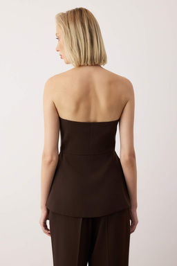 EXCLUSIVE Ozel Koleksiyon Kahverengi Straplez Astarl? Baglamal? Dokumlu Dokuma Bluz TWOAW26BZ00263 - Trendyolmilla фото 5