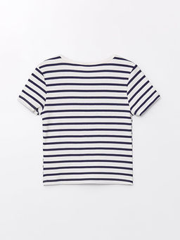 Bisiklet Yaka ?izgili K?sa Kollu K?z ?ocuk Ti??rt - Waikiki фото 2