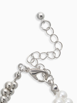 Браслет жемчужный "Узел", цвет белый в серебре 17+5см, бусина 6