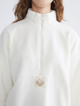 Dik Yaka Bask?l? Polar Kad?n Sweatshirt Tunik