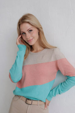 Джемпер колор блок в цвете тиффани-пудра-беж - Martichelli фото 20