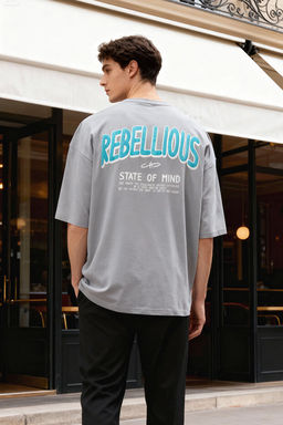 Gri Unisex Oversize/Geni_ Kesim Kabar_k Yaz_ Bask_l_ K_sa Kol %100 Pamuk T-Shirt TMNSS23TS00263