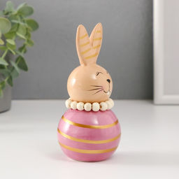 Фигурка керамика Зайка-неваляшка с полосками, бежево-сиреневый, 6.3?6.3?13.3 см