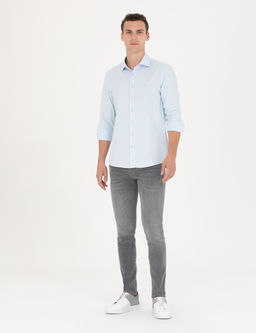 A__k Mavi Slim Fit Uzun Kollu G_mlek