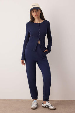 Lacivert Loose Jogger Kal?n Ici Polarl? Orme Esofman Alt? Pantolon TWOAW23EA00151