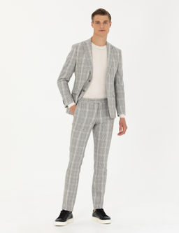 Серый приталенный костюм из смесовой шерсти в клетку - Cacharel фото 2
