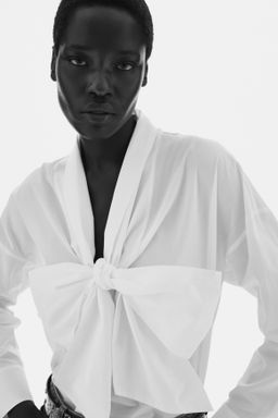 Camisa de popelina con cierre de lazada - H&m фото 3