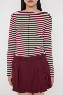 Teen Fitted/Vucuda Oturan Cizgili Bordo Orme Bluz TWOAW26BZ00256 - Trendyolmilla фото 3