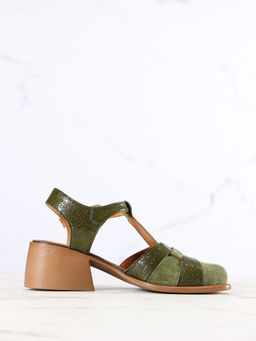 Босоножки 5038.23663bе.Зеленый наплак+оливковая замша