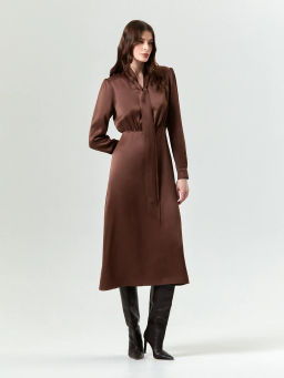 Платье миди с воротником-бантом из 100% вискозы, PL1652/und