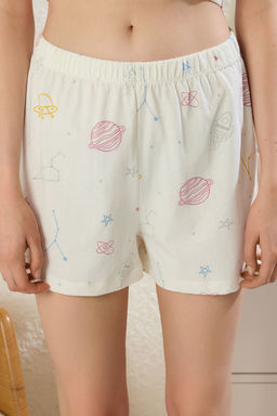 Trendyolmilla Ekru %100 Pamuklu Galaksi Desenli Sortlu Orme Pijama Tak?m? THMSS25PT00299  фото 4