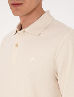 Bej Slim Fit K_vr_lmaz Polo Yaka Basic Pike Sweatshirt