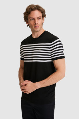 Erkek Slim Fit Bisiklet Yaka Siyah Triko Ti__rt