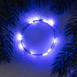 Цена за 2 шт. Гирлянда «Нить» 1 м роса. IP20, нить серебристая, 10 LED, 4.6 В, AG13×3 (в комплекте), 3 режима, свечение синее