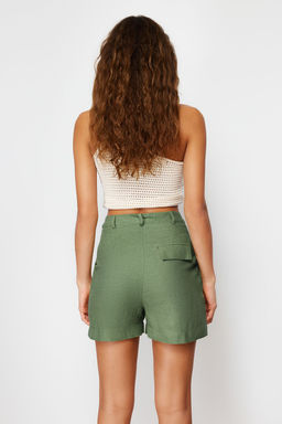 TRENDYOLMILLA Yesil Pile ve Cep Detayl? Pamuk Keten Dokuma Sort TWOSS24SR00064 фото 6