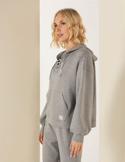 Gri Melanj Oversize Kap__onlu Sweatshirt - Pierre cardin фото 3