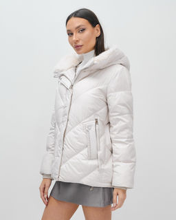 Куртка зимняя женская из овчина стильная и модная бежевого цвета 7348B - Visdeer фото 8