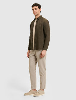 Koyu Haki Regular Fit %100 Keten G_mlek