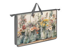 Папка для труда с 2 ручками А3 широкая АРТформат АКВАРЕЛЬНЫЕ ЦВЕТЫ серая, пластик, полиэст...