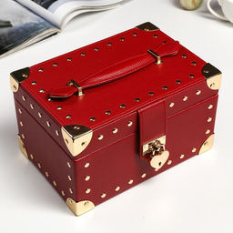 Шкатулка кожзам для украшений Бордовая матовая с заклёпками 12,5х22х15,5 см