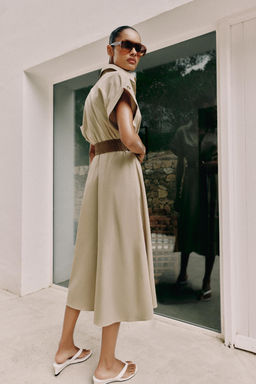 VESTIDO MIDI POPEL?N CINTUR?N / Beige claro - Zara фото 5
