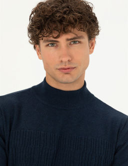 Lacivert Melanj Slim Fit Bal_k__ Yaka Triko Kazak - Pierre cardin фото 2