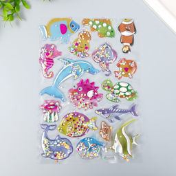 Наклейка пластик объёмные с глиттером Динозавры/Рыбы золото/серебро МИКС - Simaland фото 3