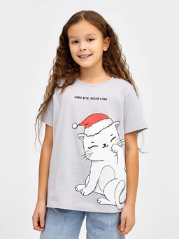 Футболка для девочек новогодняя в сером цвете с печатью - Mark formelle фото 5